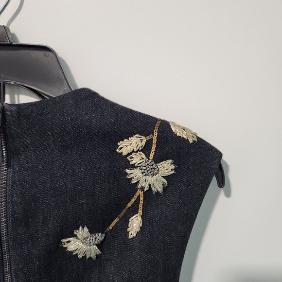 Elie Tahari Sleeveless Black Gray Denim Dress Beaded Sewn Detailing Size 4 - Picture 6 of 9